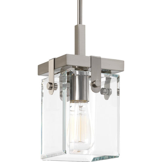 Progress Lighting Glayse Brushed Nickel Modern/contemporary Beveled glass Square Mini Hanging Pendant light 1007502