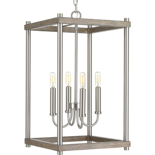 Progress Lighting Fontayne 4 -Light Brushed Nickel with Weathered Gray Modern/contemporary Lantern Medium Hanging Pendant light 1007426