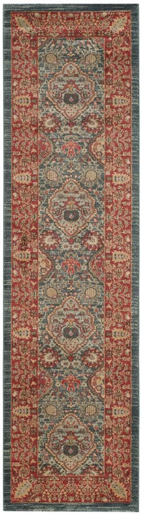 Safavieh Mahal Corin 2 x 22 (ft) Loomed Polypropylene Navy/Red Rectangular Indoor Floral/Botanical Oriental Spot Clean Only Runner rug