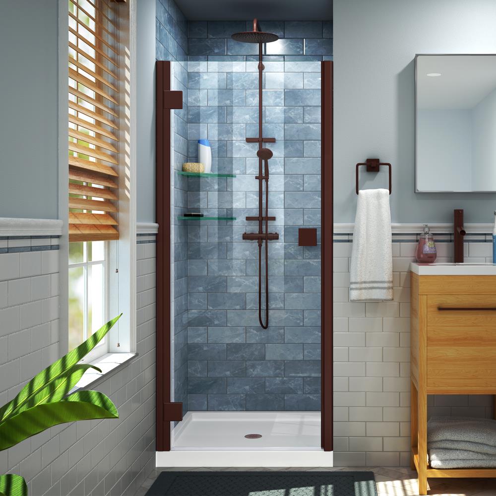 DreamLine Lumen Oil Rubbed Bronze 34-in to 35-in W x 72-in H Semi-frameless Clear Glass Hinged Shower door