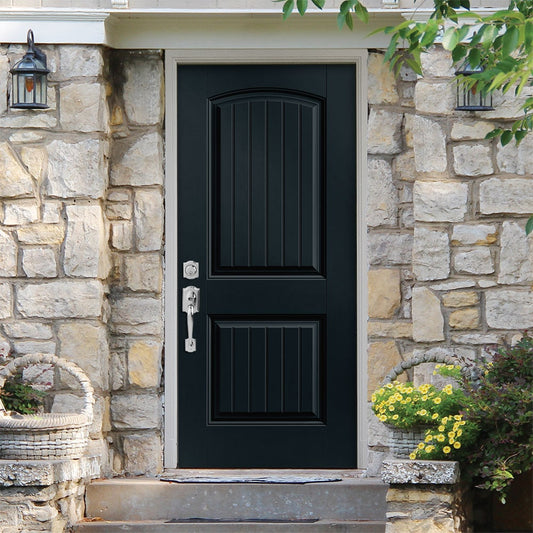 Masonite 36-in x 80-in x 4-9/16-in Fiberglass No glass Right-hand inswing Eclipse Painted Prehung Front Door with Brickmould Insulating core