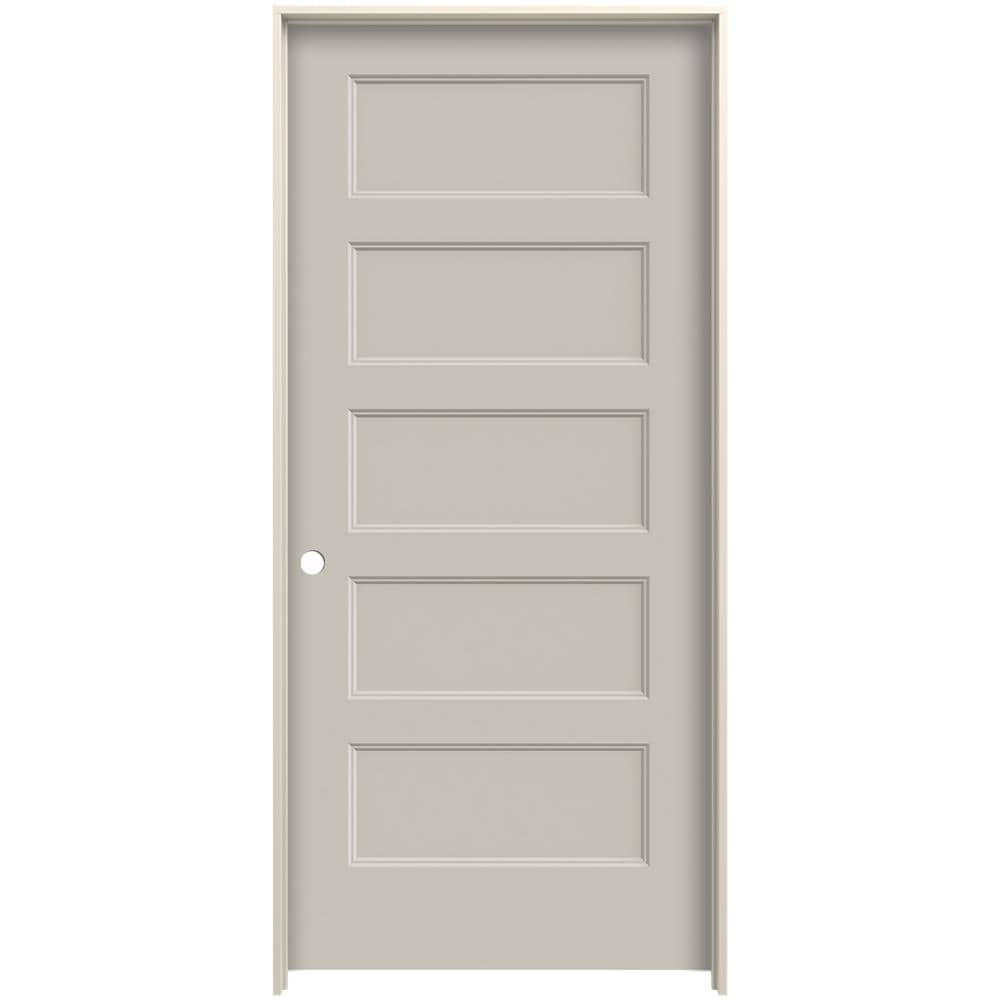JELD-WEN 28-in x 80-in Ash Hollow core 5-panel Right hand Smooth Prefinished Molded composite Flat Jamb Single Prehung Interior Door with