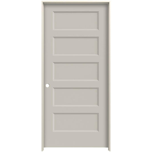 JELD-WEN 28-in x 80-in Ash Hollow core 5-panel Right hand Smooth Prefinished Molded composite Flat Jamb Single Prehung Interior Door with