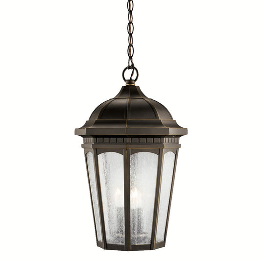 Kichler Courtyard 3 -Light Rubbed Bronze Traditional Clear glass Lantern Medium Outdoor Hanging Pendant light 1253784