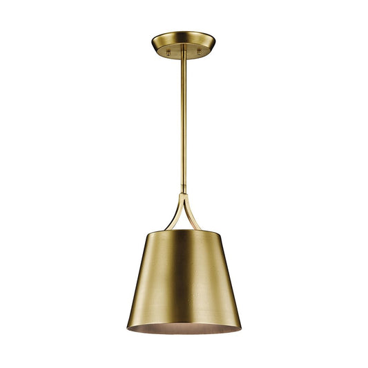 Kichler Maclain 1 -Light Natural Brass Transitional Etched glass Cone Medium Hanging Pendant light 1253304