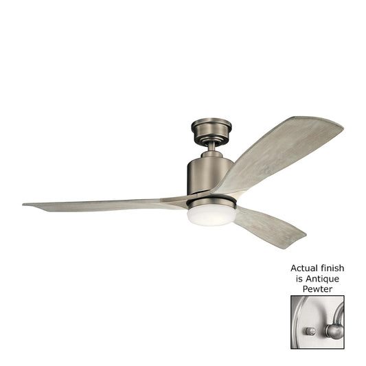 Kichler Ridley II 52-in Integrated LED Antique Pewter with Weathered White Walnut Blades Ceiling Fan With Light ( 3 -Blade ) 1254132