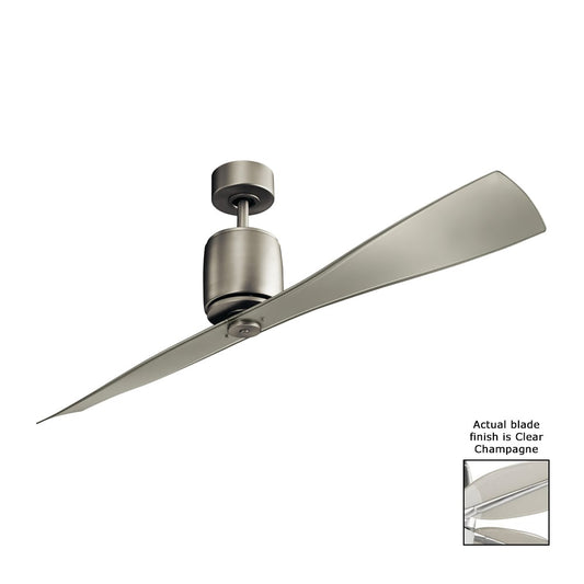 Kichler Ferron 60-in Brushed Nickel with Clear Champagne Blades Propeller Ceiling Fan Without Light - Remote Included ( 2 -Blade ) 1254133
