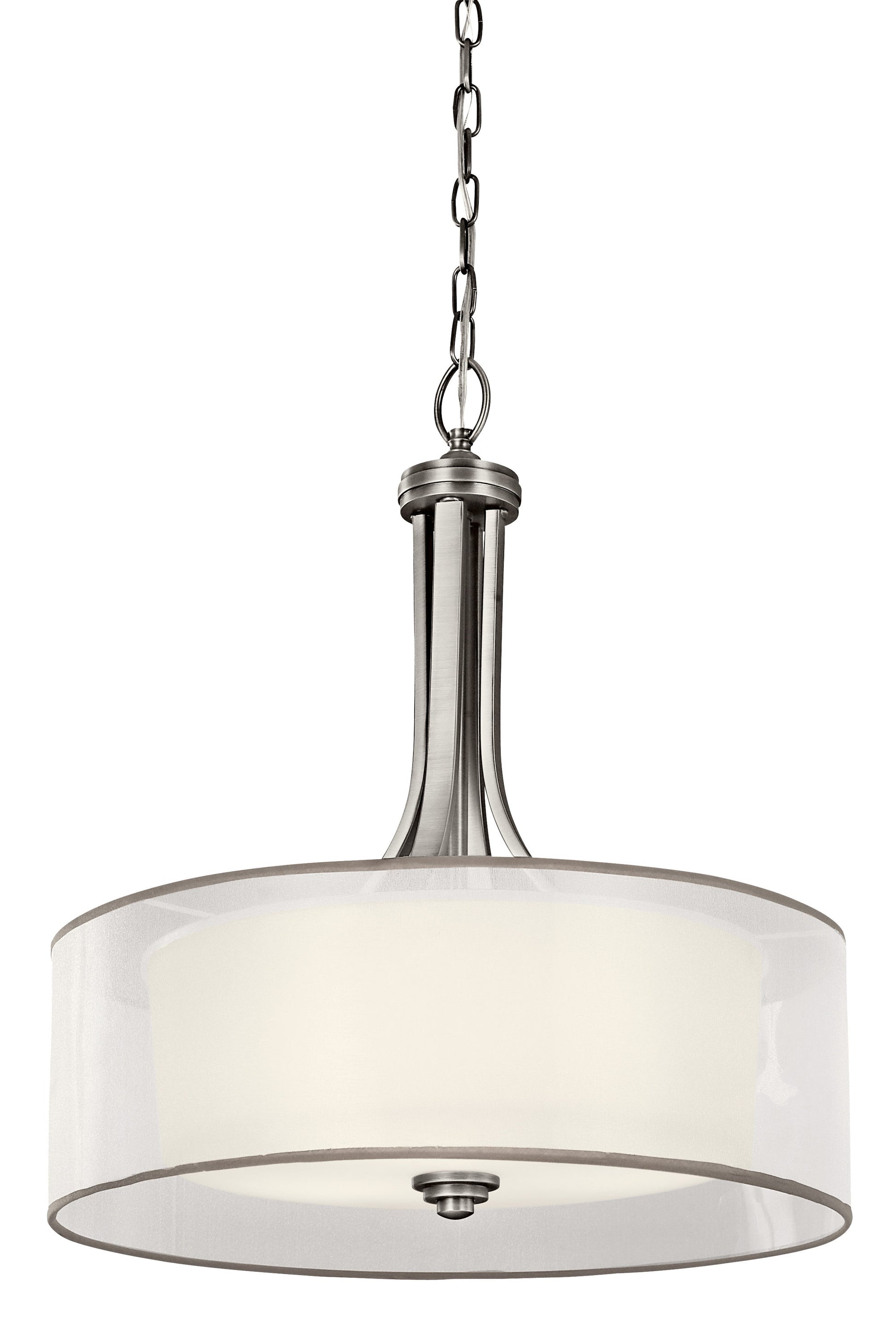 Kichler Lacey 3 -Light Antique pewter Transitional Etched glass Drum Medium Hanging Pendant light