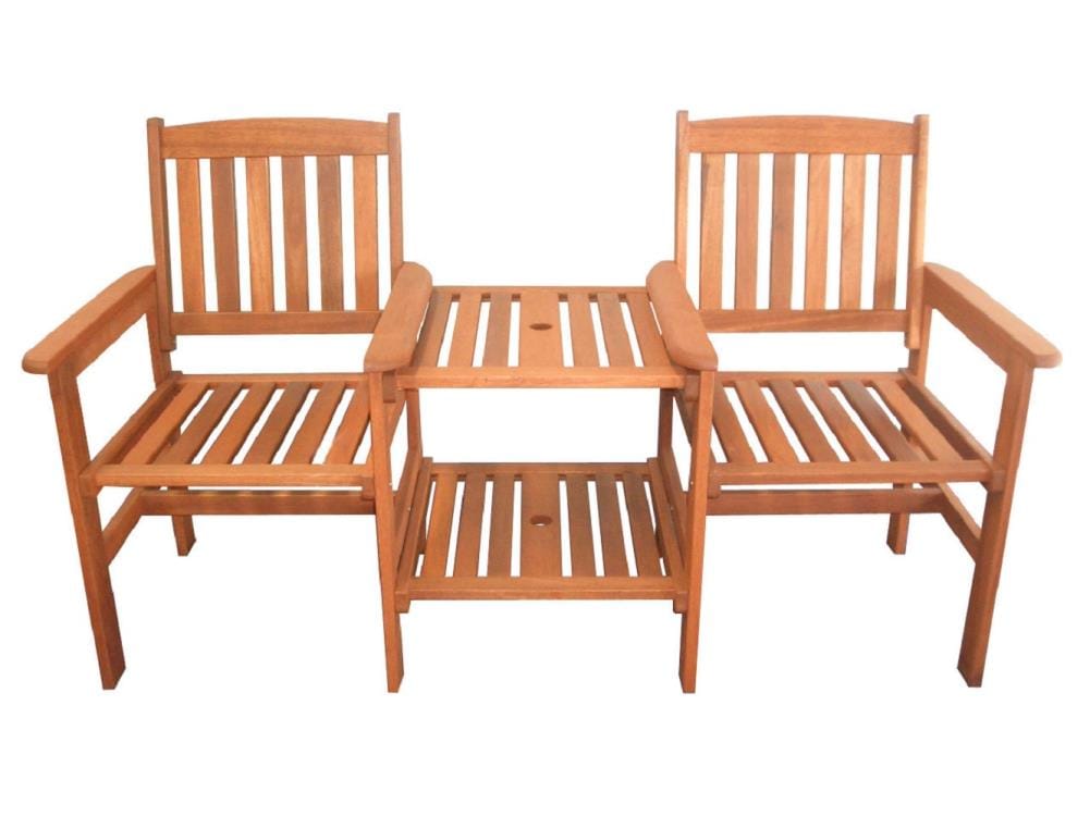 Lautan Elwood Set of 2 Natural Wood Frame Stationary Conversation Chair with Slat Seat