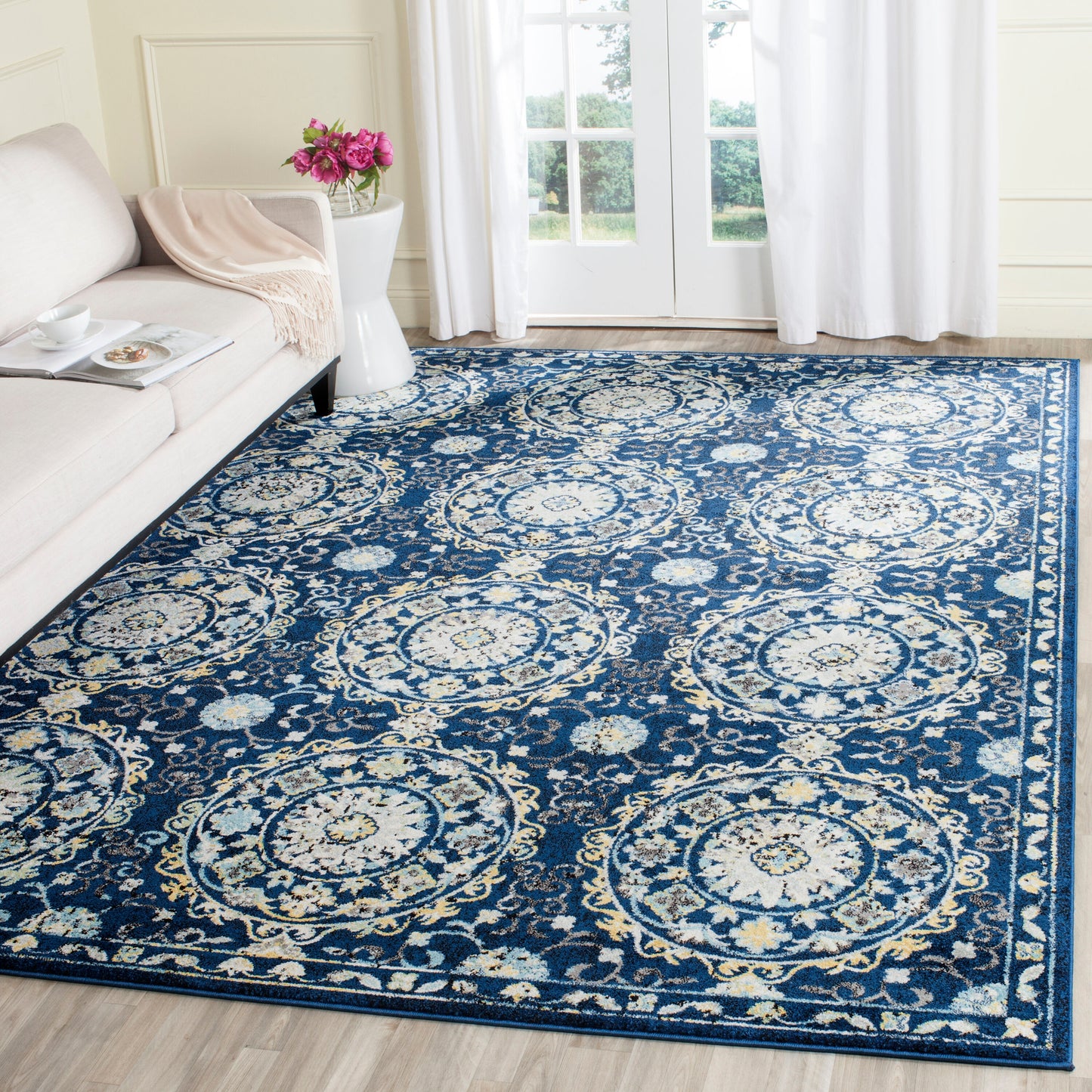 Safavieh Evoke Groome 10 x 14 (ft) Loomed Synthetic Navy/Ivory Rectangular Indoor Medallion Bohemian/Eclectic Spot Clean Only Area rug