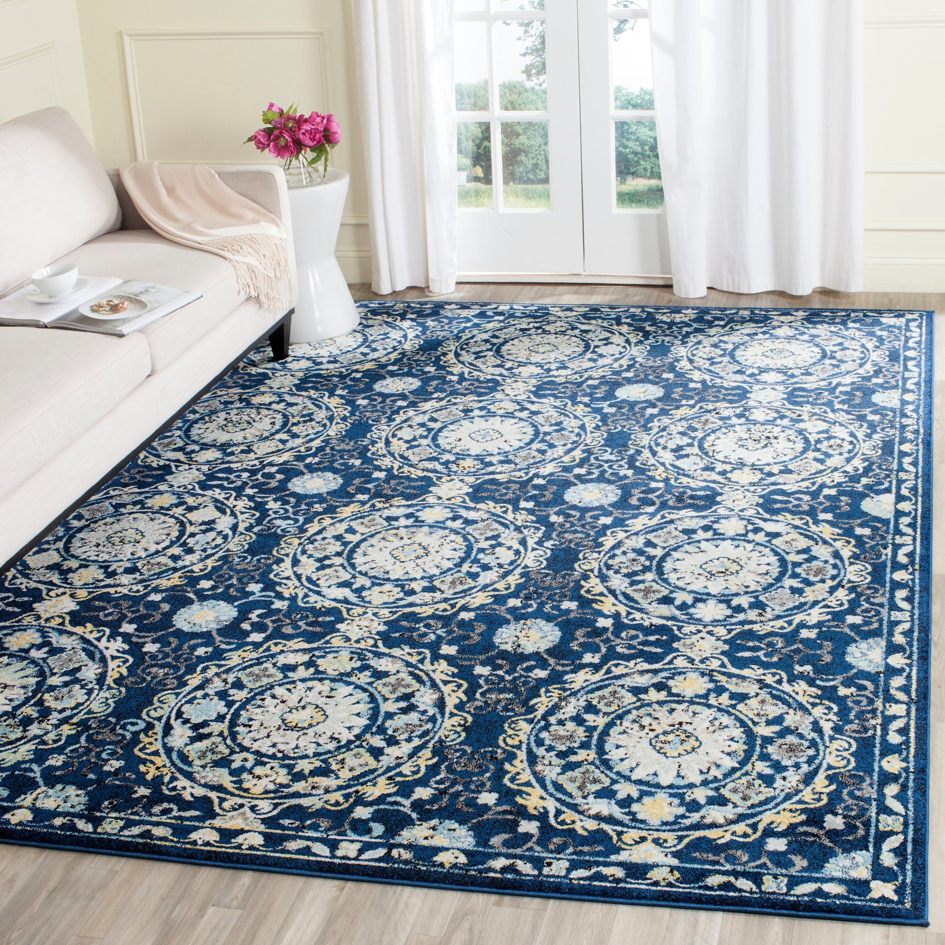 Safavieh Evoke Groome 10 x 14 (ft) Loomed Synthetic Navy/Ivory Rectangular Indoor Medallion Bohemian/Eclectic Spot Clean Only Area rug