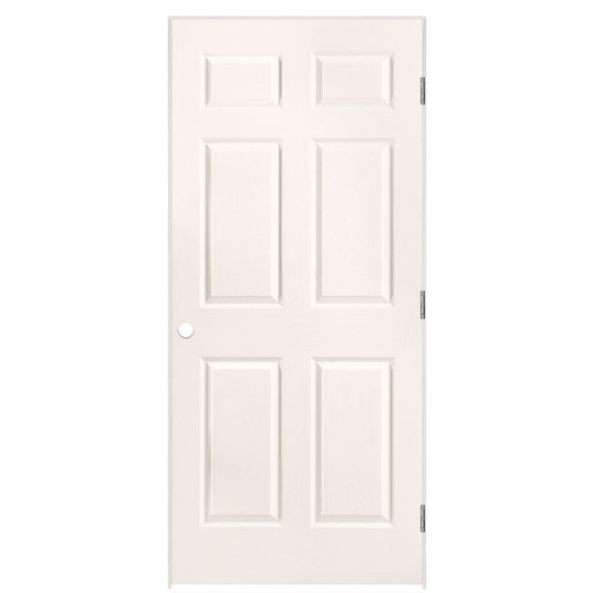 Masonite 36-in x 80-in White Solid core 6-panel Right hand Textured Prefinished Molded composite Flat Jamb Single Prehung Interior Door with