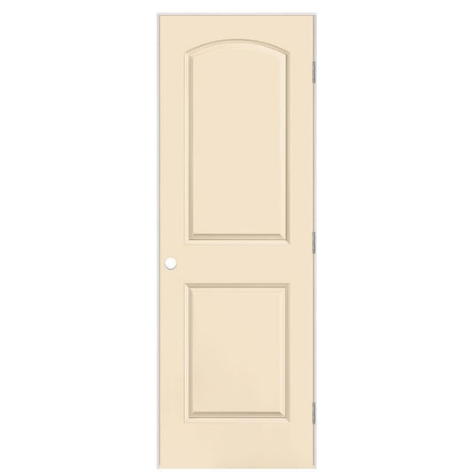 Masonite 28-in x 80-in Cream N Sugar Hollow core 2-panel round top Left hand Smooth Prefinished Molded composite Flat Jamb Single Prehung Interior Door