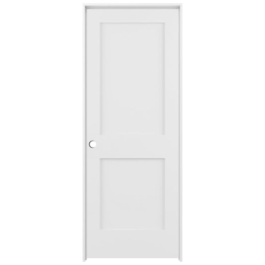RELIABILT 32-in x 80-in Primed Solid core 2-panel Right hand Smooth Primed Pine Wood Flat Jamb Single Prehung Interior Door with