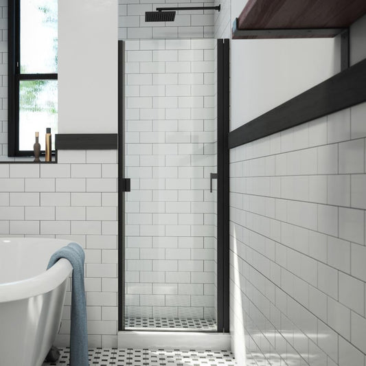Arizona Shower Door R-Door Matte Black 26-in W x 66-in H Semi-frameless Clear Glass Hinged Shower door