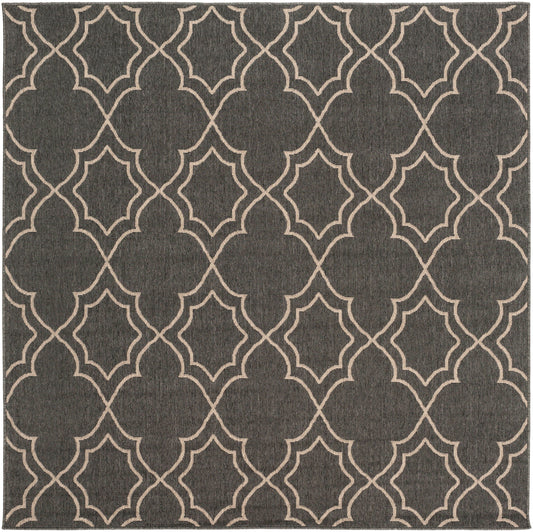 Livabliss Alfresco 7 x 7 (ft) Flatweave Synthetic Black Square Indoor/Outdoor Trellis Moroccan House Wahable Pet Friendly Area rug