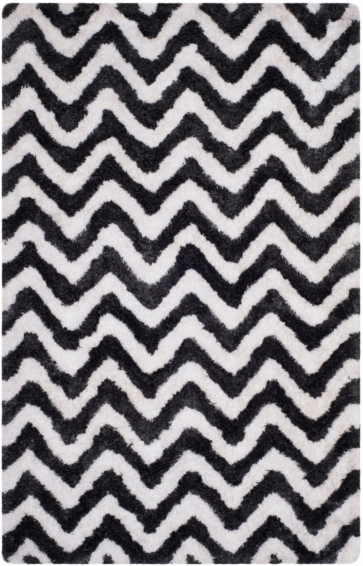 Safavieh Barcelona Beit Shag 8 x 10 (ft) Tufted Synthetic Graphite/Ivory Rectangular Indoor Chevron Spot Clean Only Area rug