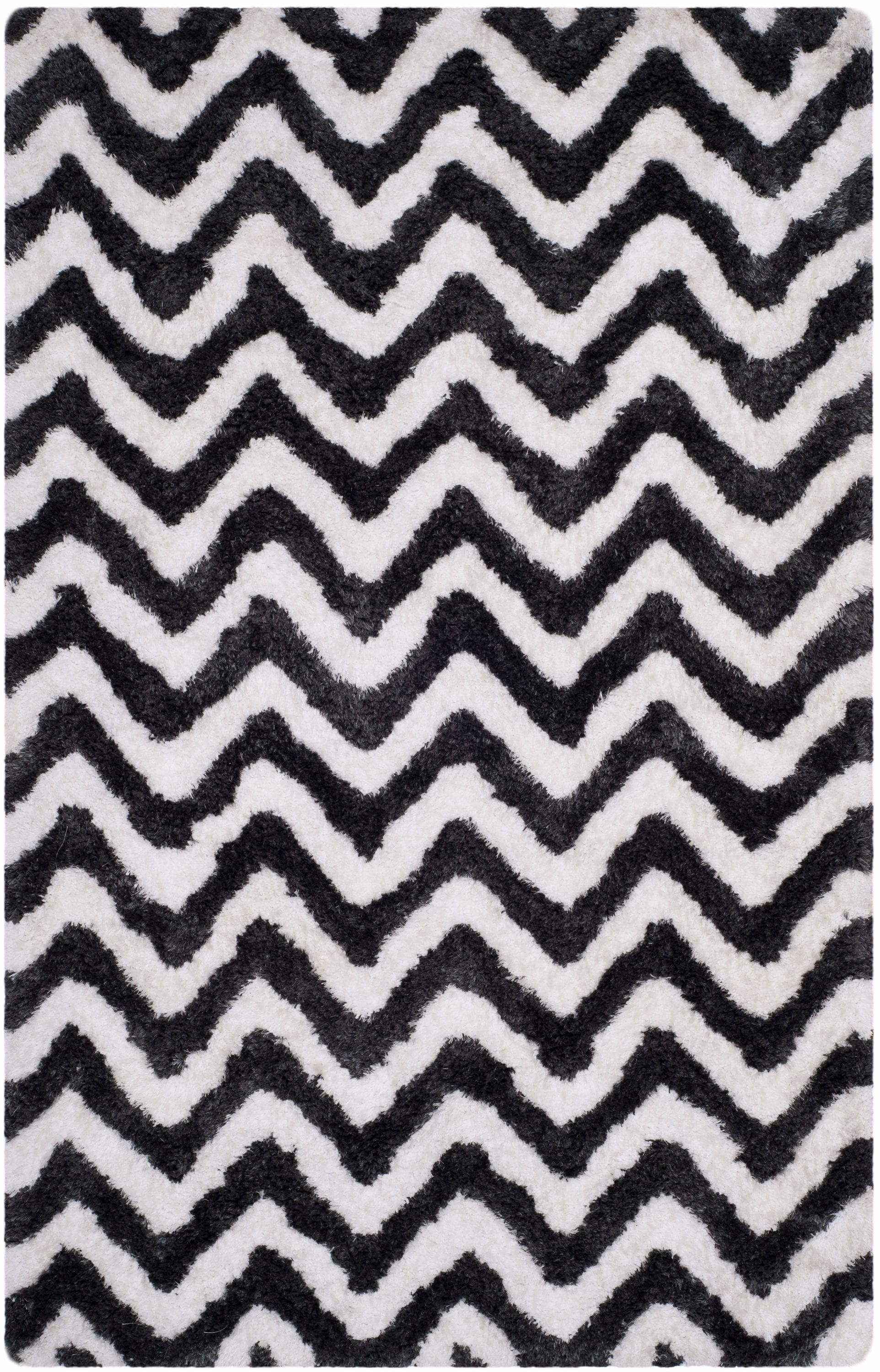 Safavieh Barcelona Beit Shag 8 x 10 (ft) Tufted Synthetic Graphite/Ivory Rectangular Indoor Chevron Spot Clean Only Area rug