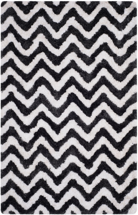 Safavieh Barcelona Beit Shag 8 x 10 (ft) Tufted Synthetic Graphite/Ivory Rectangular Indoor Chevron Spot Clean Only Area rug