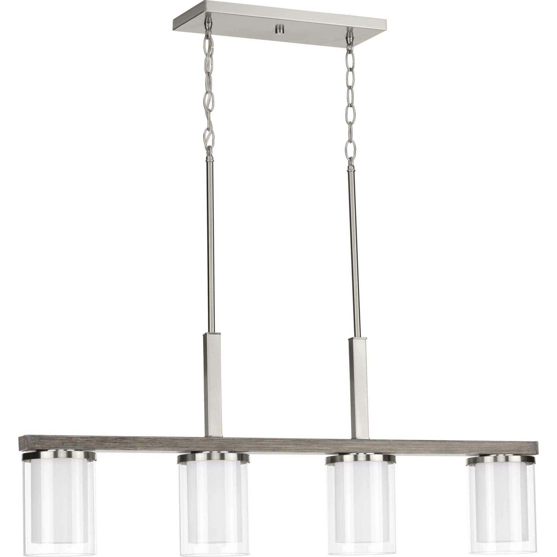 Progress Lighting Mast 4 -Light Brushed Nickel Farmhouse Etched glass Linear Large Hanging Kitchen island light 1474675