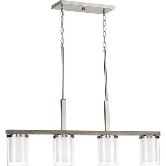 Progress Lighting Mast 4 -Light Brushed Nickel Farmhouse Etched glass Linear Large Hanging Kitchen island light 1474675