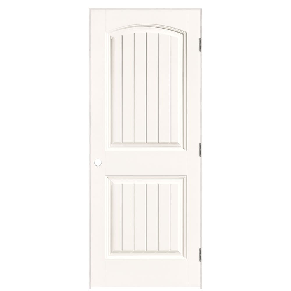 Masonite 32-in x 80-in Snowstorm Hollow core 2-panel round top plank Right hand Smooth Prefinished Molded composite Flat Jamb Single Prehung Interior Door