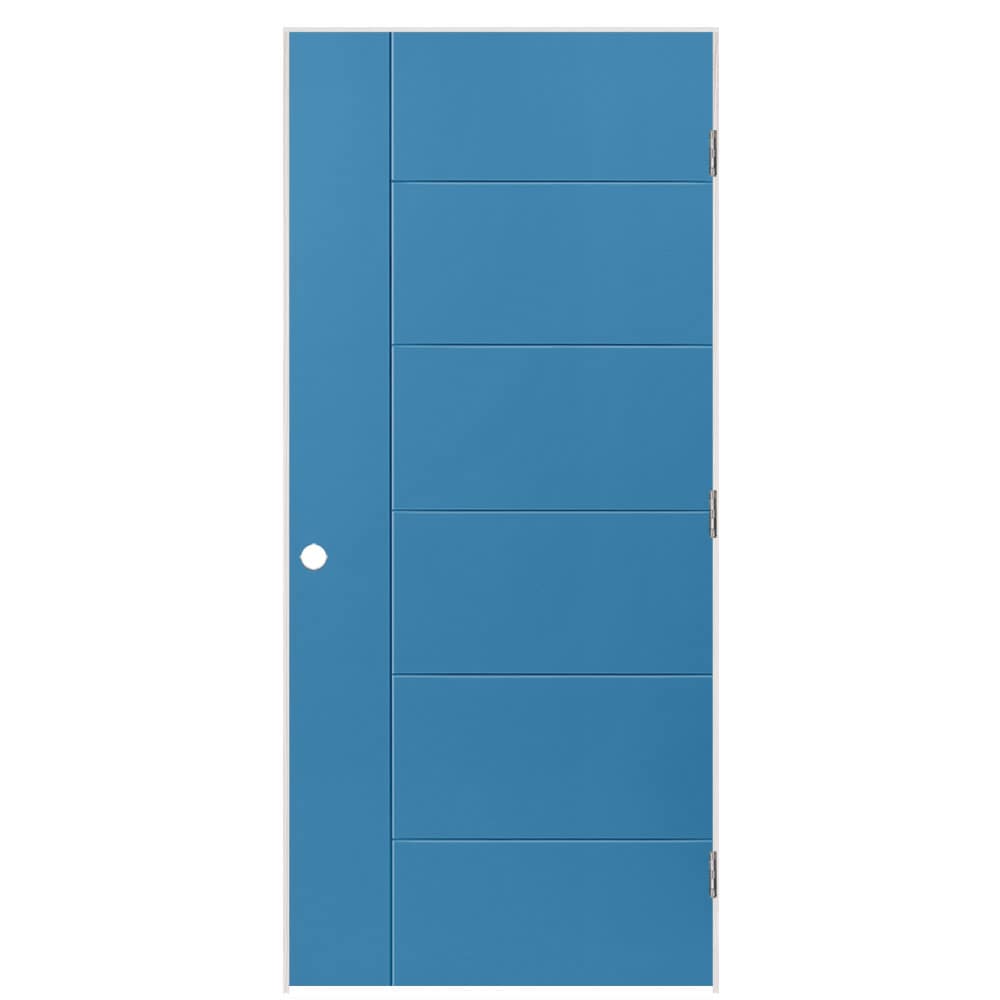 Masonite 36-in x 80-in Blue Heron Hollow core Flush Left hand Smooth Prefinished Molded composite Flat Jamb Single Prehung Interior Door with