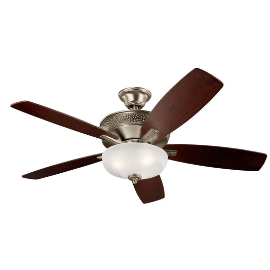 Kichler Monarch II Select 52-in Integrated LED Burnished Antique Pewter with Black Cherry/Weathered White Walnut Blades Ceiling Fan With Light - Remote Included ( 5 -Blade ) 1336967