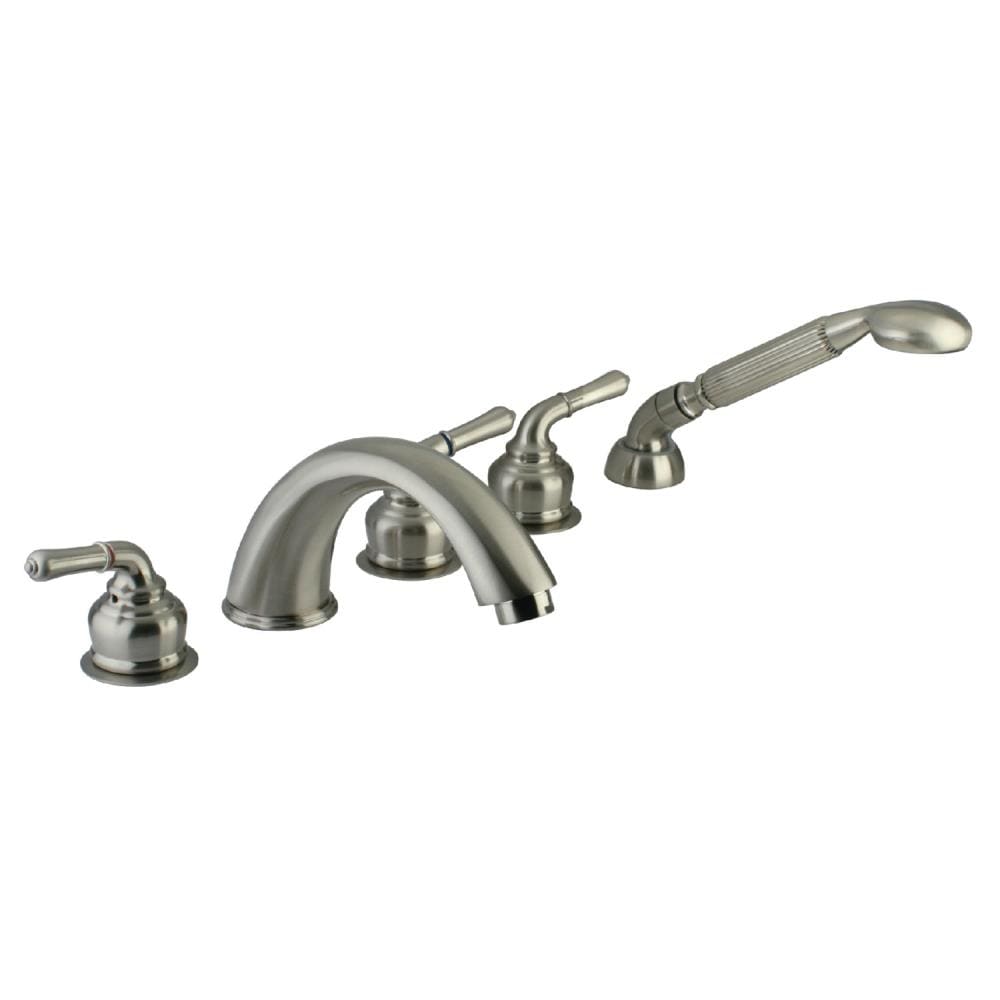 Kingston Brass Magellan Brushed nickel 3-handle Deck-mount Roman Low-arc Bathtub Faucet with Hand Shower ( Valve Included )