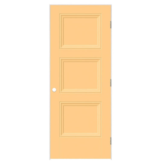 Masonite 32-in x 80-in Marigold Solid core 3-panel Left hand Smooth Prefinished Molded composite Flat Jamb Single Prehung Interior Door with