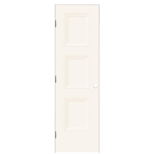 Masonite 30-in x 80-in White Solid core 3-panel equal Left hand Smooth Prefinished Molded composite Flat Jamb Single Prehung Interior Door