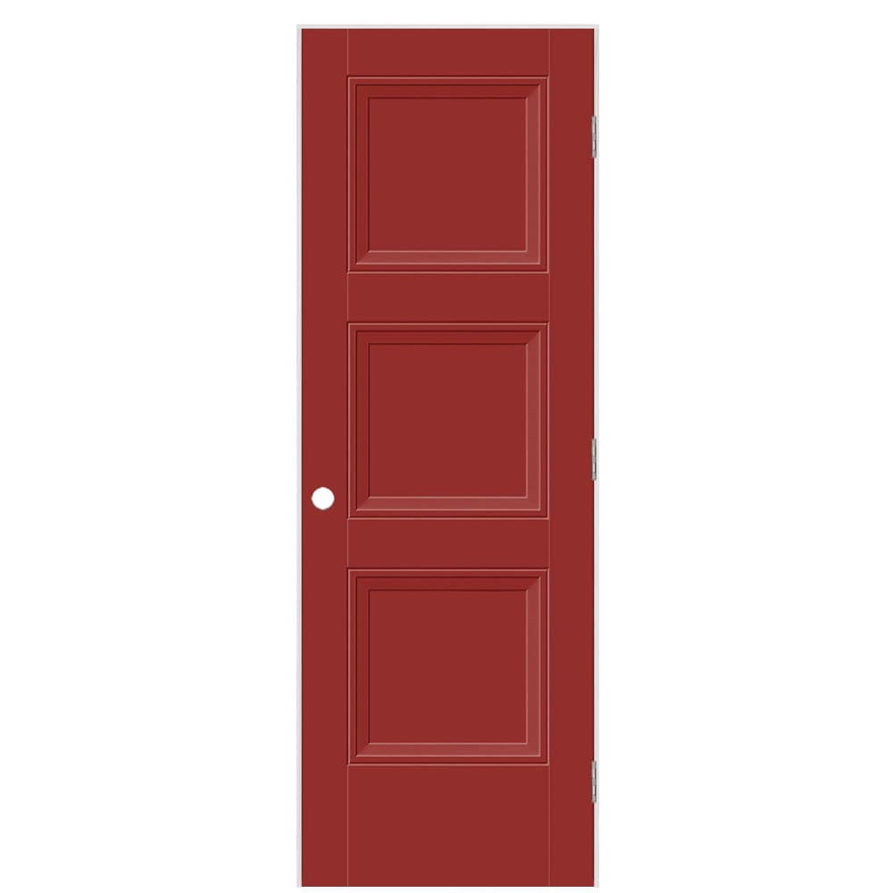 Masonite 28-in x 80-in Barn Red Hollow core 3-panel square Left hand Smooth Prefinished Molded composite Flat Jamb Single Prehung Interior Door