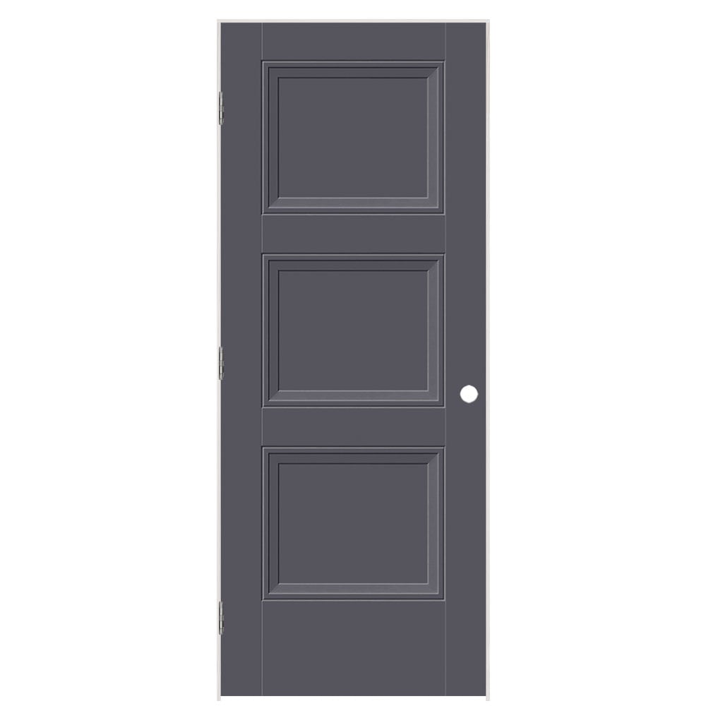 Masonite 32-in x 80-in Slate Solid core 3-panel square Right hand Smooth Prefinished Molded composite Flat Jamb Single Prehung Interior Door