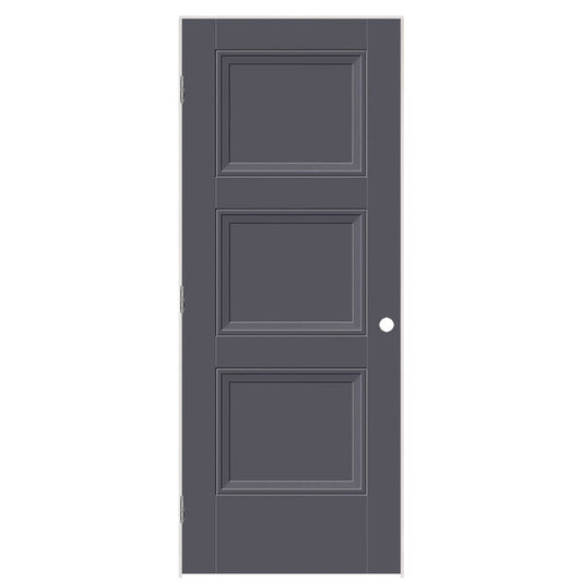 Masonite 32-in x 80-in Slate Solid core 3-panel square Right hand Smooth Prefinished Molded composite Flat Jamb Single Prehung Interior Door