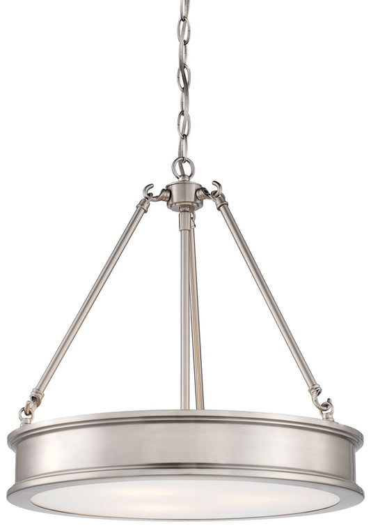 Minka Lavery Harbour Point 3 -Light Brushed Nickel Modern/contemporary Etched glass Drum Medium Hanging Pendant light 1640797