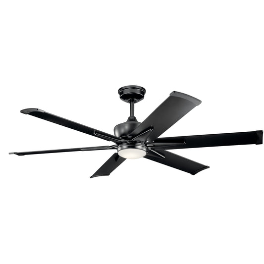 Kichler Szeplo 60-in Integrated LED Outdoor Satin Black with Satin Black Blades Propeller Ceiling Fan With Light - Remote Included ( 6 -Blade ) 1694966