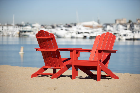 LuXeo Marina Set of 2 Red HDPE Frame Stationary Adirondack Chair with Solid Seat
