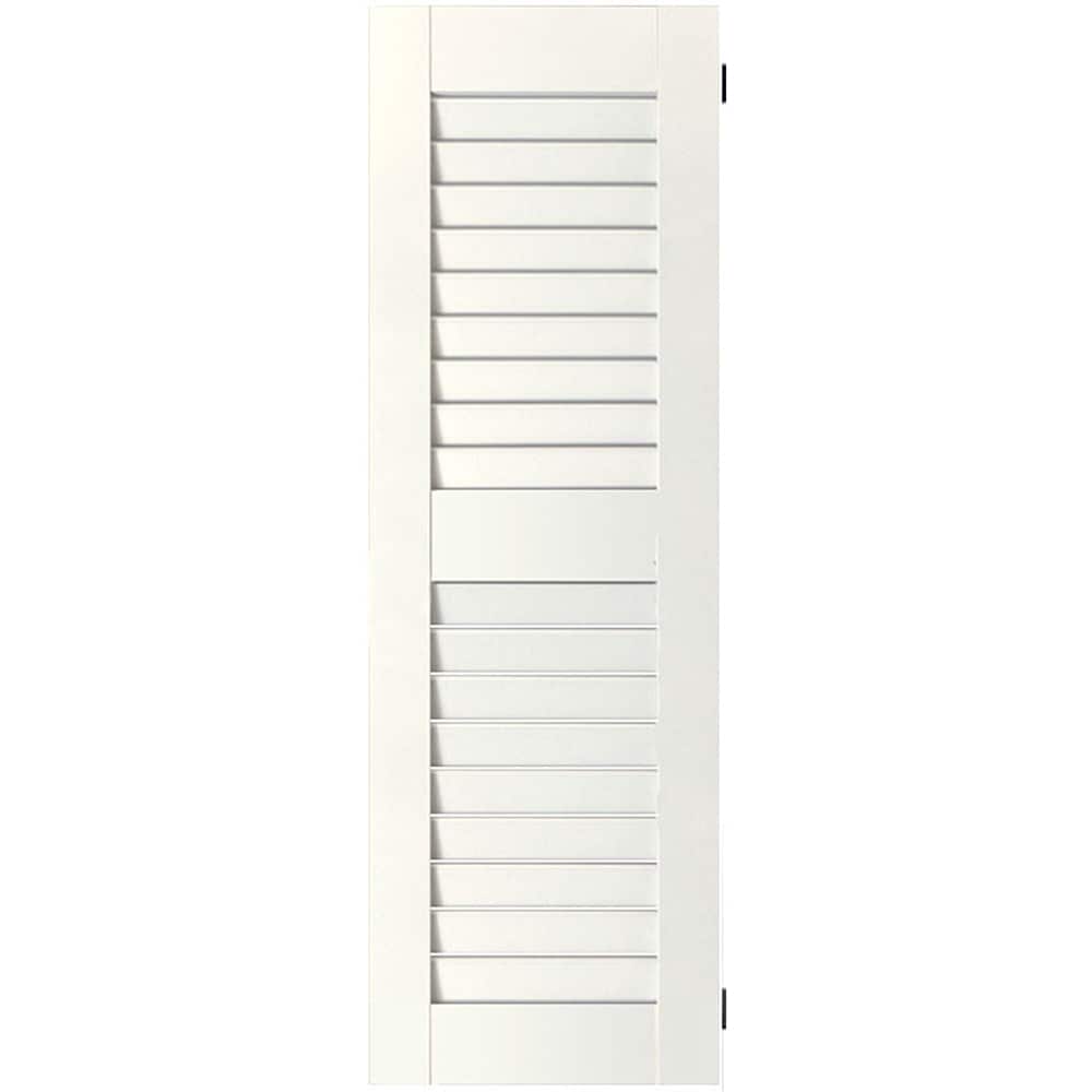 Ekena Millwork 18-in W x 49-in H White Paintable/Stainable Louvered Wood Exterior Shutters ( 2 -Pack )
