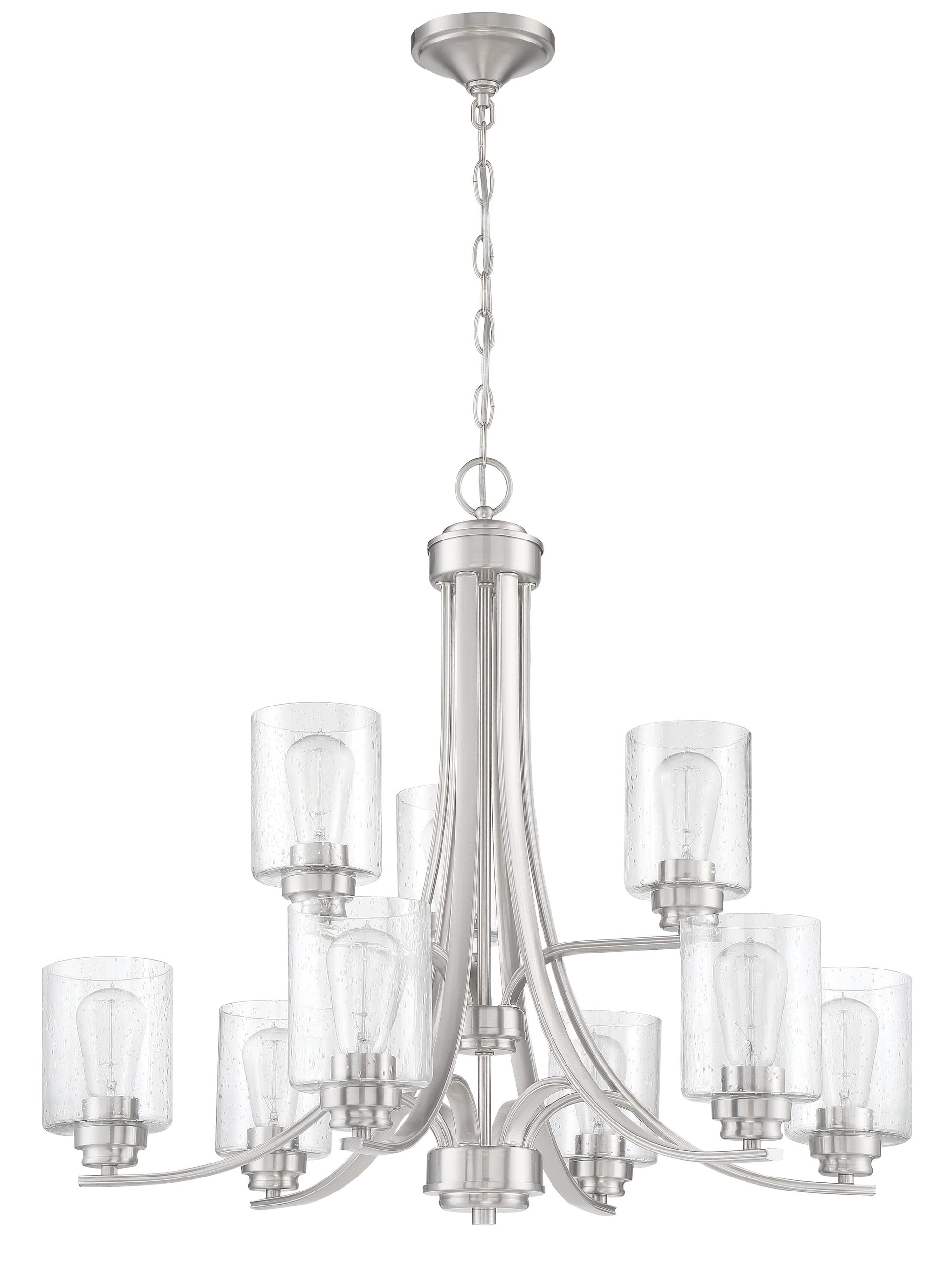 Craftmade Bolden 9 -Light Brushed Nickel Transitional For Use in Bedrooms, Dining Rooms, Foyers, Kitchens, Living Rooms Chandelier 2180001