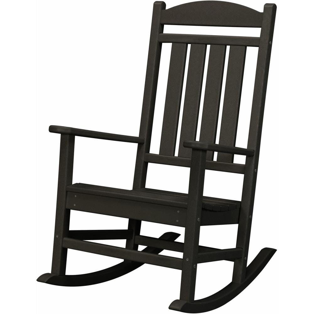 Hanover All Weather Black HDPE Frame Rocking Chair with Slat Seat