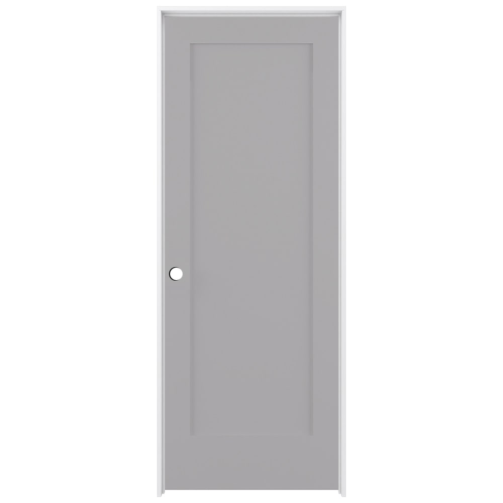 RELIABILT 24-in x 80-in Driftwood Solid core 1-panel Right hand Smooth Prefinished Pine Wood Flat Jamb Single Prehung Interior Door with