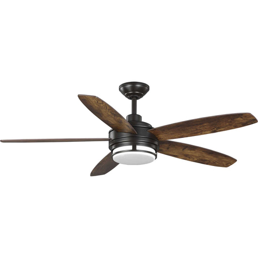 Progress Lighting Albin 54-in Integrated LED Outdoor Architectural Bronze with Distressed Walnut Blades Ceiling Fan With Light - Remote Included ( 5 -Blade ) 2467270