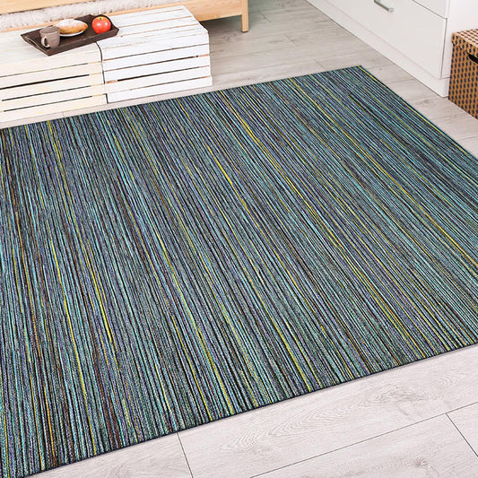 Couristan Cape 7 x 10 (ft) Loomed Polypropylene Teal-Cobalt Rectangular Indoor/Outdoor Stripe House Wahable Pet Friendly Area rug