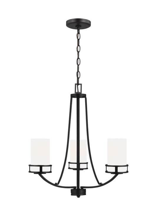 Generation Lighting Robie 3 -Light Black Indoor Etched glass Glass Metal Chandelier