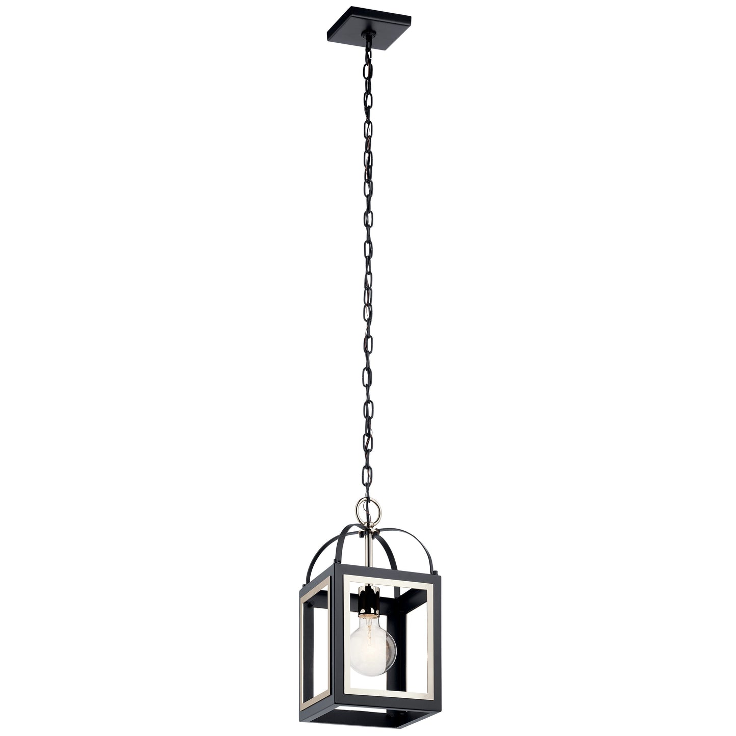 Kichler Vath 1 -Light Black w/Polished Nickel Industrial Lantern Medium Hanging Pendant light 2548611
