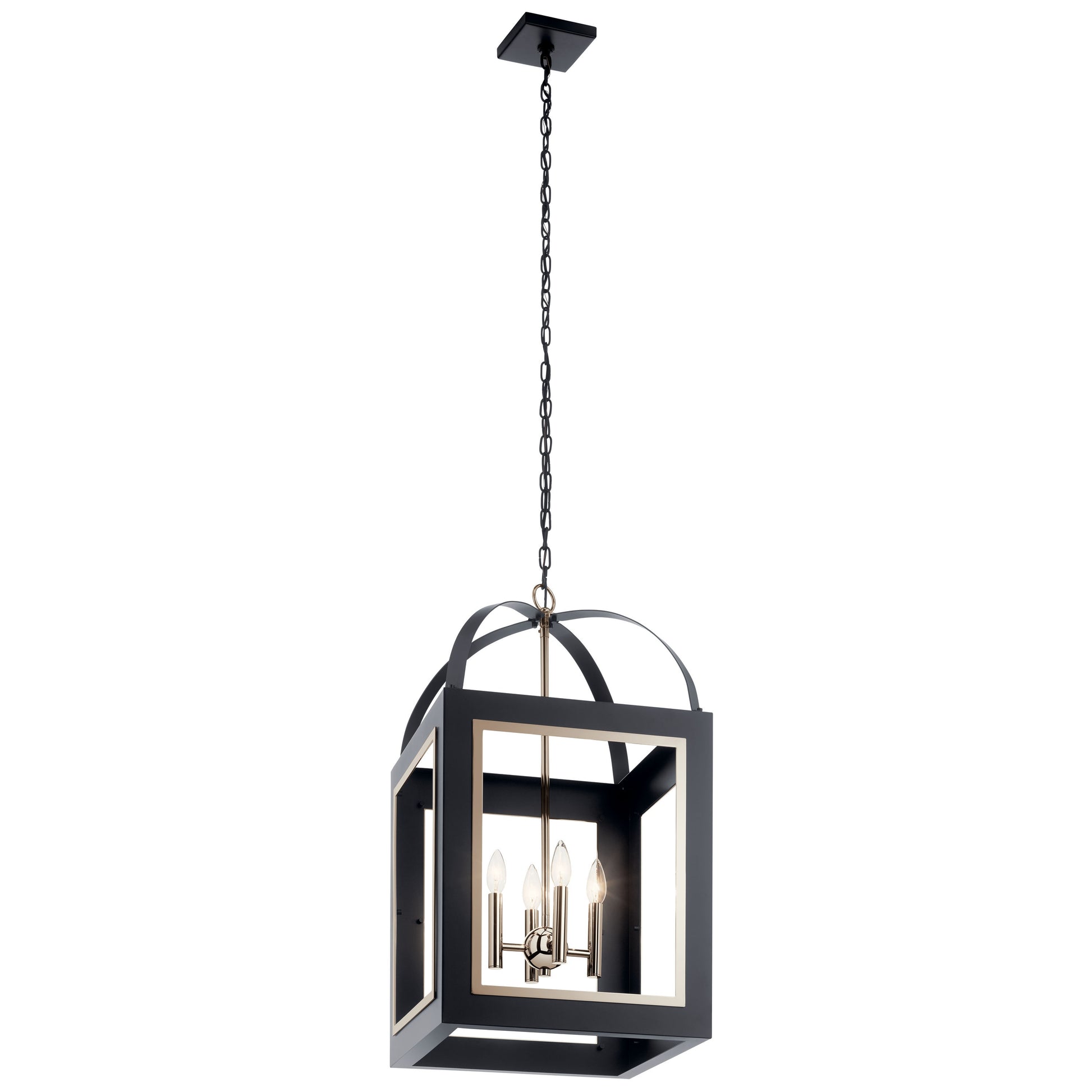 Kichler Vath 4 -Light Black w/Polished Nickel Industrial Lantern Large Hanging Pendant light 2548608