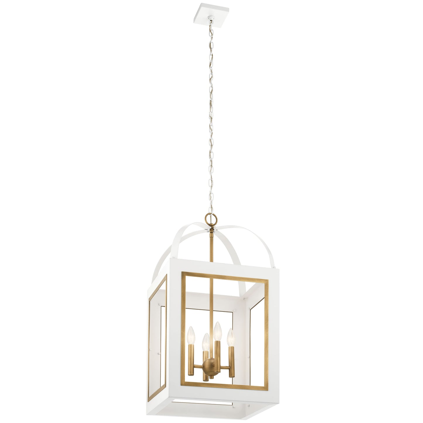 Kichler Vath 4 -Light White w/Natural Brass Industrial Lantern Large Hanging Pendant light 2548610