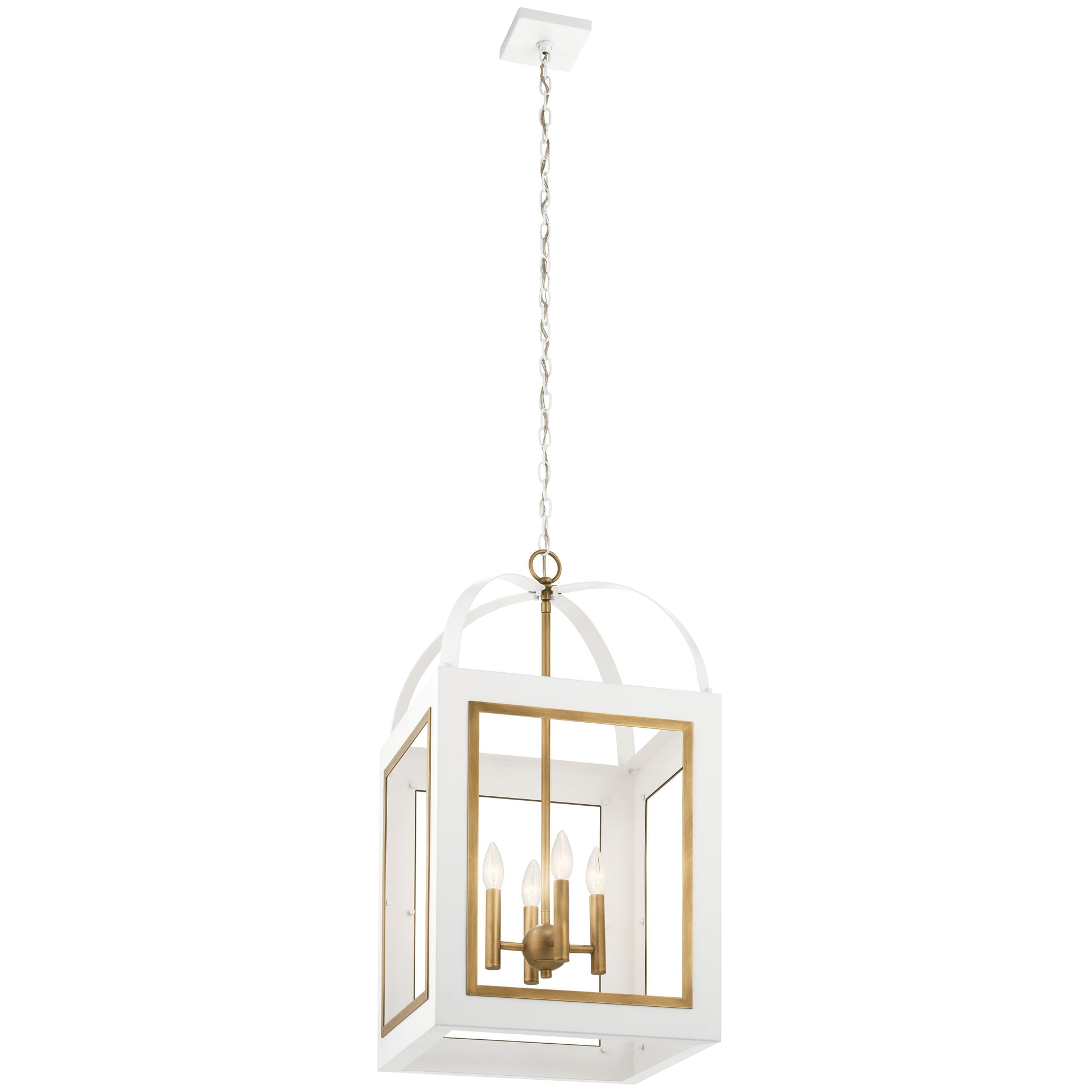 Kichler Vath 4 -Light White w/Natural Brass Industrial Lantern Large Hanging Pendant light 2548610