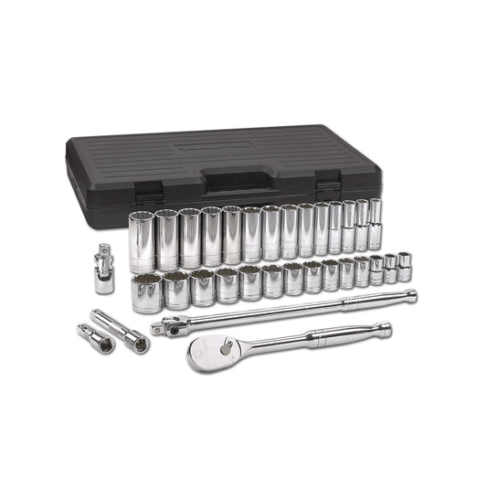 GEARWRENCH 1/2-in Drive Standard (SAE) Shallow/Deep Socket Set (33-Pieces) 80714D
