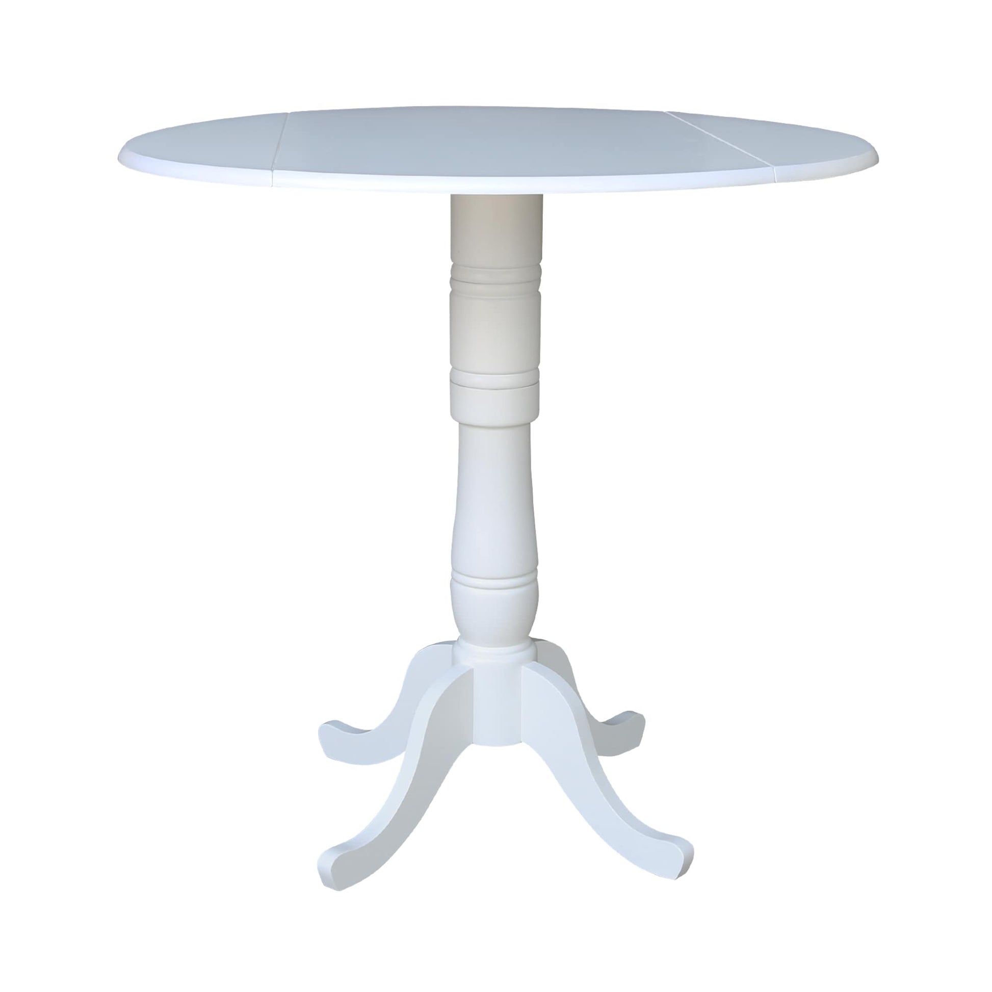 International Concepts White Round Traditional Extending Drop leaf Wood Bar Table, with White Finish and Wood Pedestal Base 42-in L x 41.5-in H